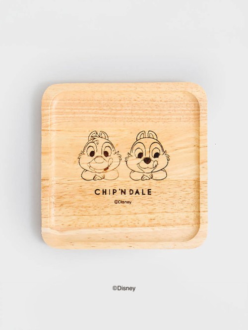 Disney VN ถาดไม้ยางพาราทรงสี่เหลี่ยม (ประมาณ 14x14 ซม.)