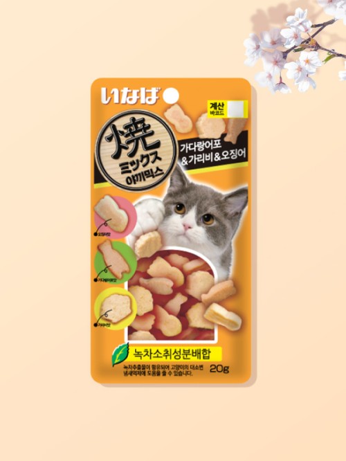 อาหารแมว Inaba Yaki Mix รสปลาทูน่า หอยเชลล์ และปลาหมึก (20 กรัม)