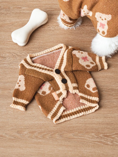 เสื้อลายหมี Cardigan ของสัตว์เลี้ยง (Size S)