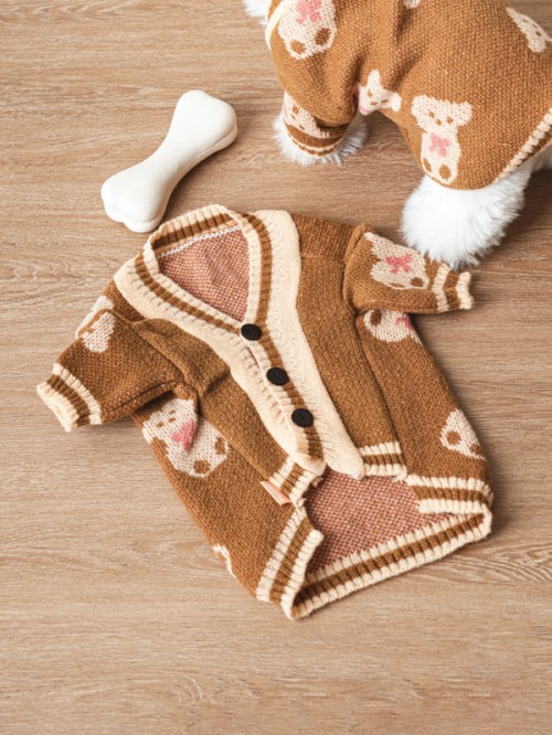 เสื้อลายหมี Cardigan ของสัตว์เลี้ยง (Size L)