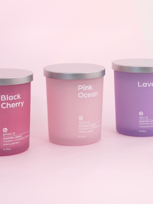 เทียนหอมสีฝาปิดสเตนเลส 470 กรัม กลิ่นพิงค์โอเชียน (Pink Ocean Scent)