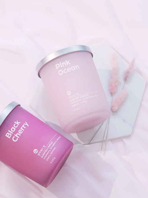 เทียนหอมสีฝาปิดสเตนเลส 470 กรัม กลิ่นพิงค์โอเชียน (Pink Ocean Scent)