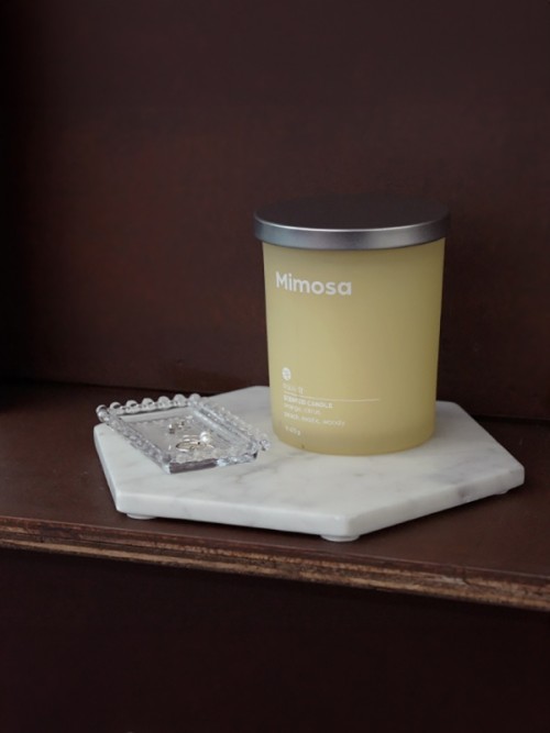 เทียนในกระป๋องเหล็ก ขนาด 470 กรัม มีกลิ่นมิโมซา (Mimosa Scent)