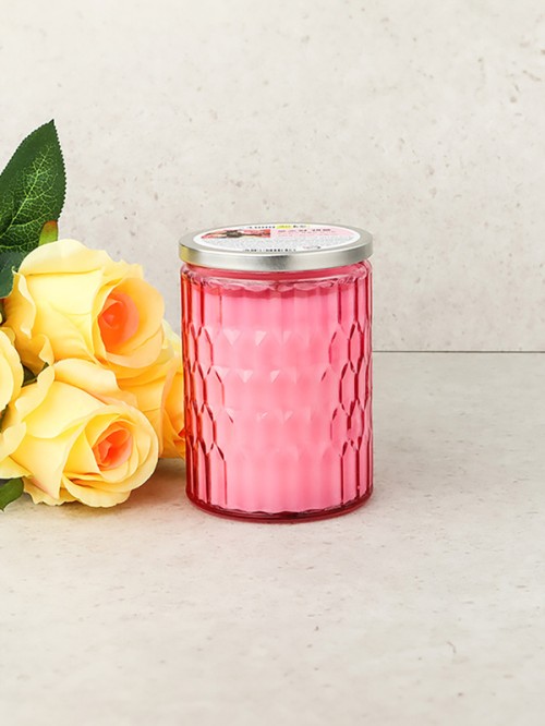 เทียนในขวดแก้วสี ขนาด 330 กรัม กลิ่นกุหลาบ (Rose Scent)