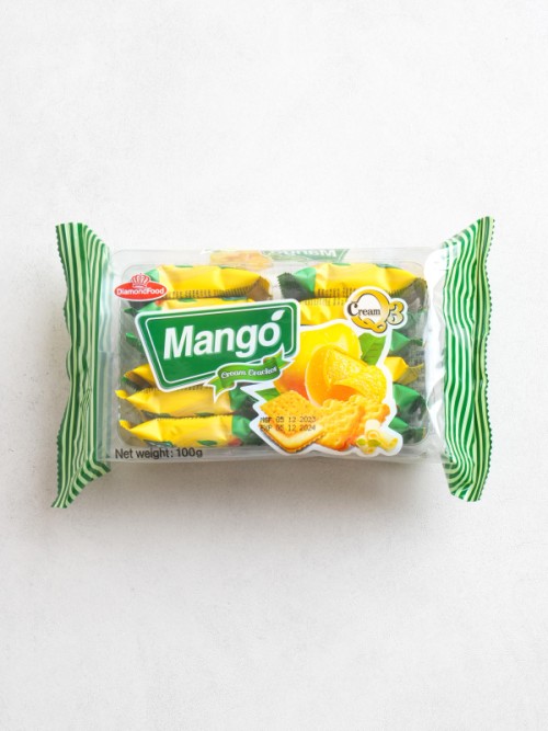 ขนมแครกเกอร์ครีมมะม่วง สอดไส้ครีมเปรี้ยวหวาน 100กรัม