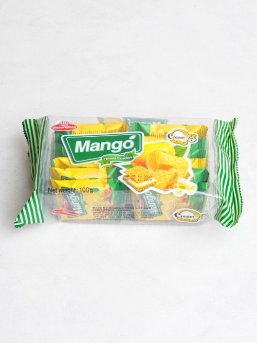 ขนมแครกเกอร์ครีมมะม่วง สอดไส้ครีมเปรี้ยวหวาน 100กรัม