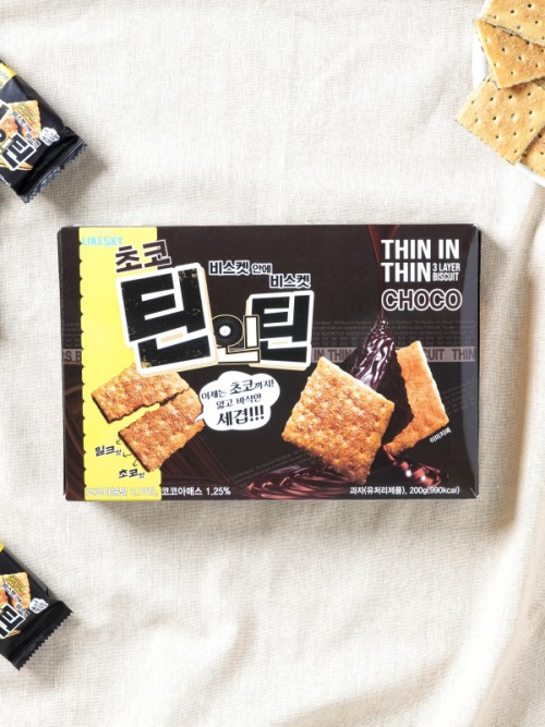 ขนมบิสกิต Thin in Thin รสช็อคโกแลตและนม 200กรัม