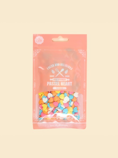 ท็อปปิ้ง ตกแต่งขนมปังหรือคุกกี้ รูปหัวใจ สีพาสเทล (20 กรัม)