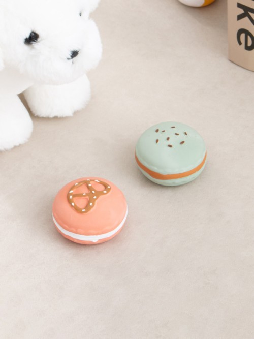 ของเล่นสุนัข Macaron รูปขนมหวานโดนัท สีมินท์และสีส้ม