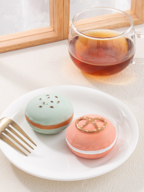 ของเล่นสุนัข Macaron รูปขนมหวานโดนัท สีมินท์และสีส้ม