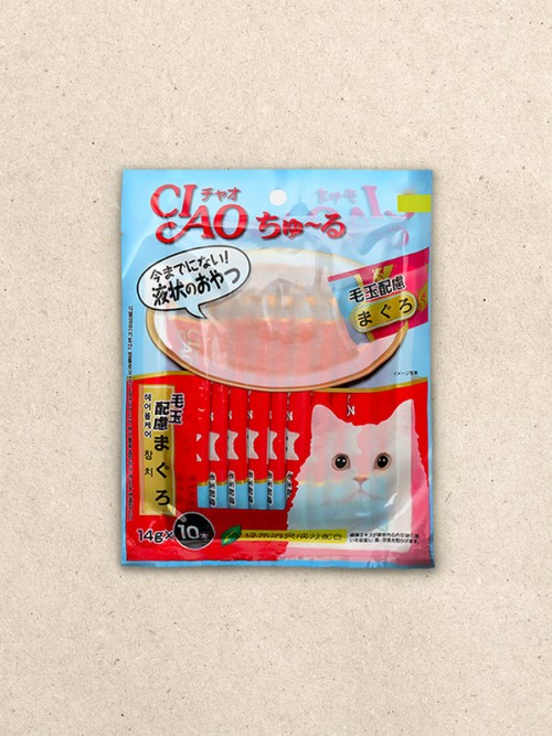อาหารแมวสูตรพิเศษ Ciao chur ช่วยการดูแลก้อนขน รสปลาทูน่า 1แพ็คมี10ชิ้น
