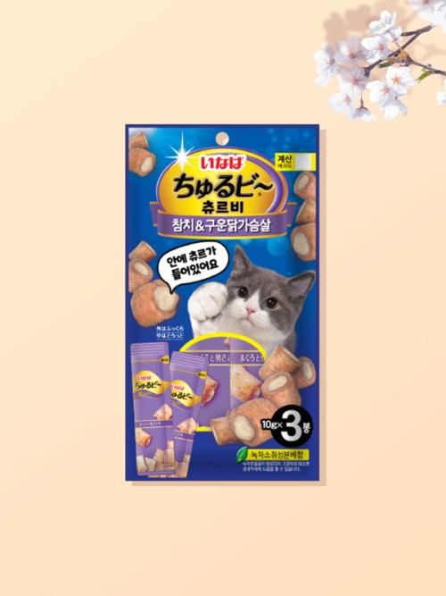 อาหารแมว Inaba Churubi รสปลาทูน่าและอกไก่ย่าง (3 ชิ้น)