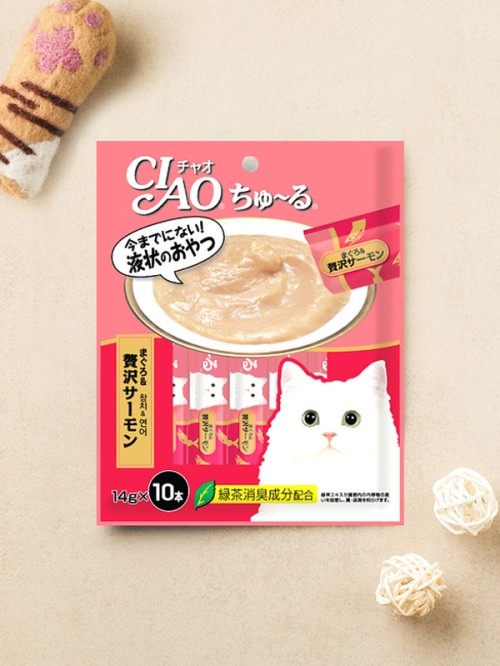อาหารแมวสูตรพิเศษ Ciao chur รสทูน่า&แซลม่อน 1แพ็คมี10ชิ้น