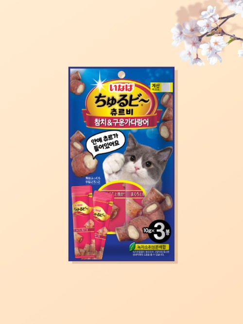 อาหารแมว Inaba Churubi รสปลาทูน่าและปลาแมคเคอเรลย่าง (3 ชิ้น)