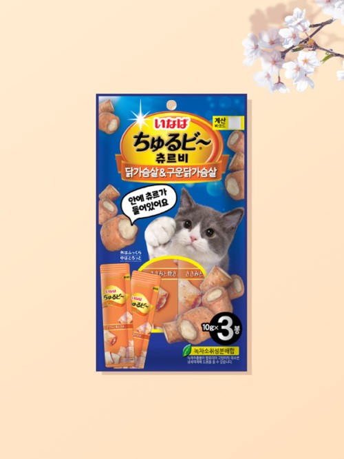 อาหารแมว Inaba Churubi รสอกไก่และอกไก่ย่าง (3 ชิ้น)