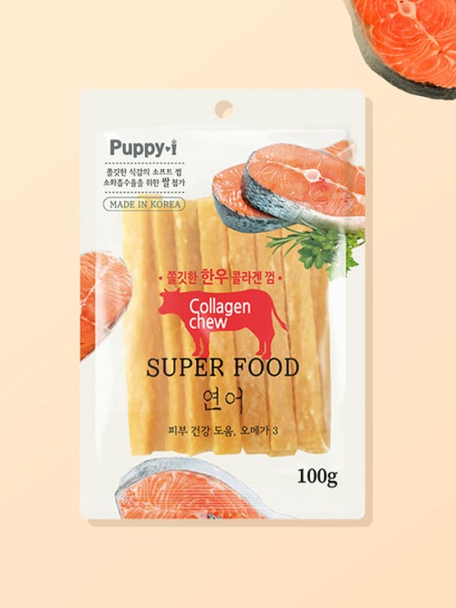 ลูกอมคอลลาเจนเนื้อเกาหลี Puppy Eye Chewy (100 กรัม) (รสแซลมอน)