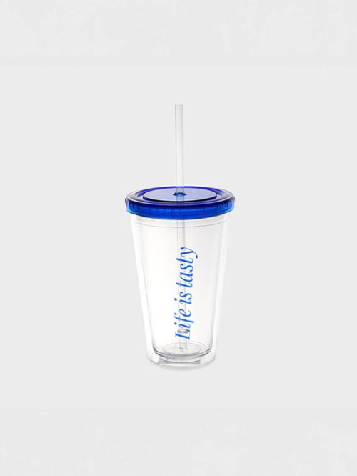 แก้ว หลอดลายตัวอักษรสีน้ำเงิน (ประมาณ 520 มล.)