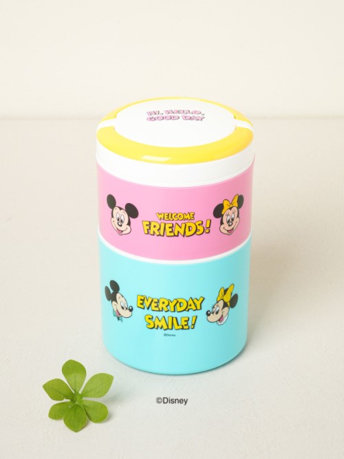 Disney Mickey Minnie กล่องข้าวทรงกลม 2 ชั้น (ประมาณ 900 มล.)