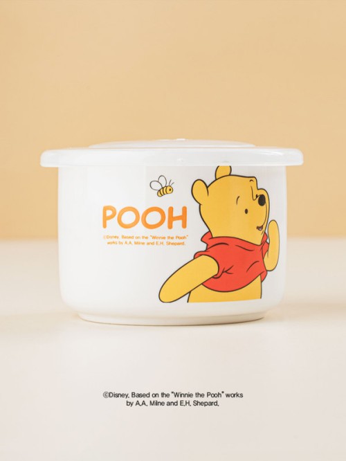 กล่องเซรามิก ทรงกลม Disney Winnie the Pooh (เล็ก/ขาว)