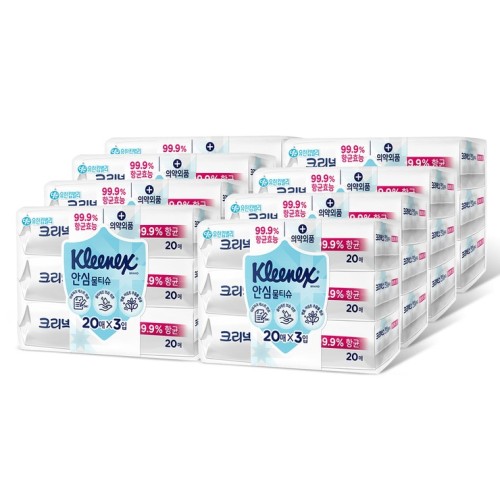 ผ้าเปียกเช็ดทำความสะอาด Kleenex Safe พกพา 20 แผ่น x 3 x 8 แพ็ค
