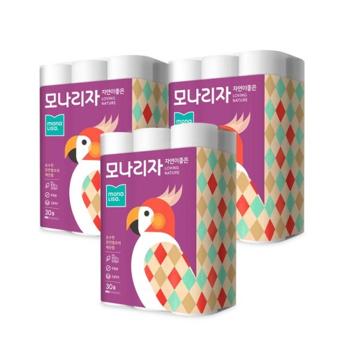 กระดาษชำระ โมนาลิซ่า เนเจอร์ กู๊ด 3 ชั้น 30 ม. x 30 ม้วน x 3 แพ็ค