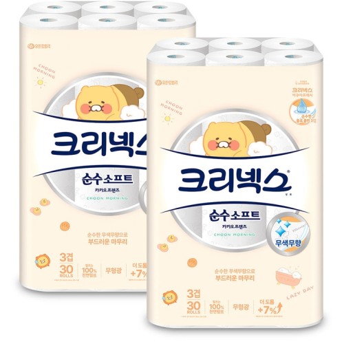 กระดาษชำระ Kleenex Kakao Friends 3 ชั้น 30ม. x 30 ม้วน x 2 แพ็ค