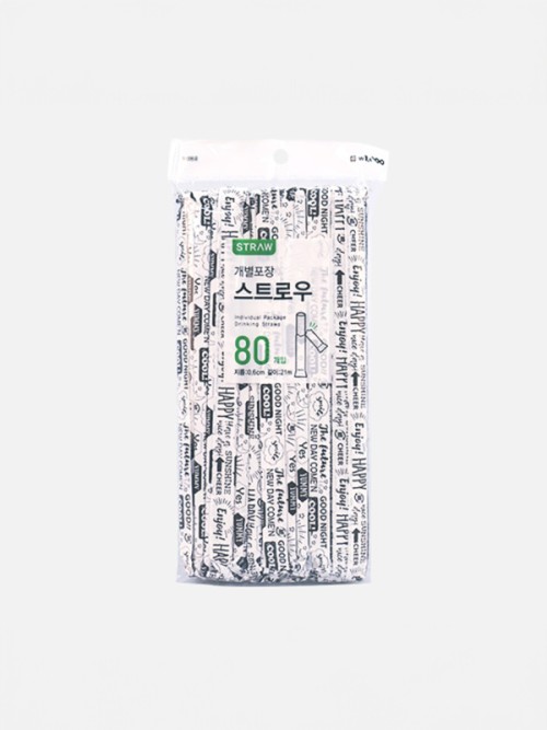 หลอดดูดแบบตรง แพ็คพร้อมพิมพ์ลาย ( 80 ชิ้น)
