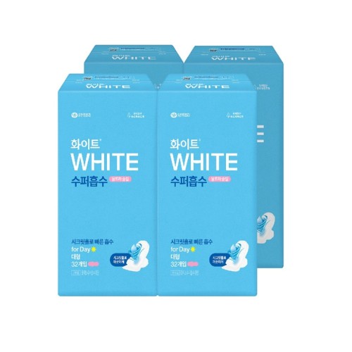 ผ้าอนามัย White Super Absorbent ขนาดใหญ่ 32 ชิ้น x 4 แพ็ค