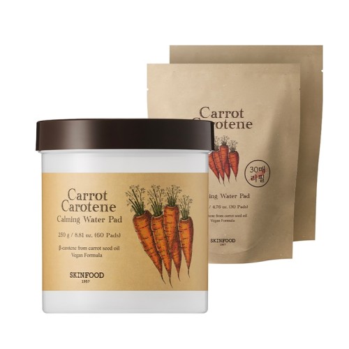 แผ่นเช็ดผิว Skinfood Carrot Carotene Calming Water Pad (60แผ่น + รีฟิล 60แผ่น)