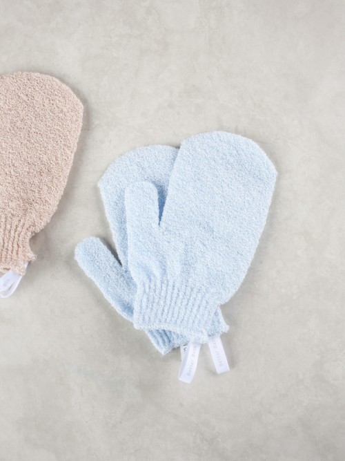ถุงมืออาบน้ำขจัดเซลล์ผิว (2 ชิ้น) สีพาสเทล