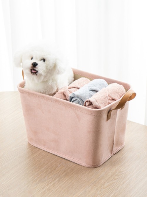 ตะกร้ามีหูหิ้วหนัง ดีไซน์โดดเด่น พกพาสะดวก ขนาด 38 X 26 ซม. สีชมพู